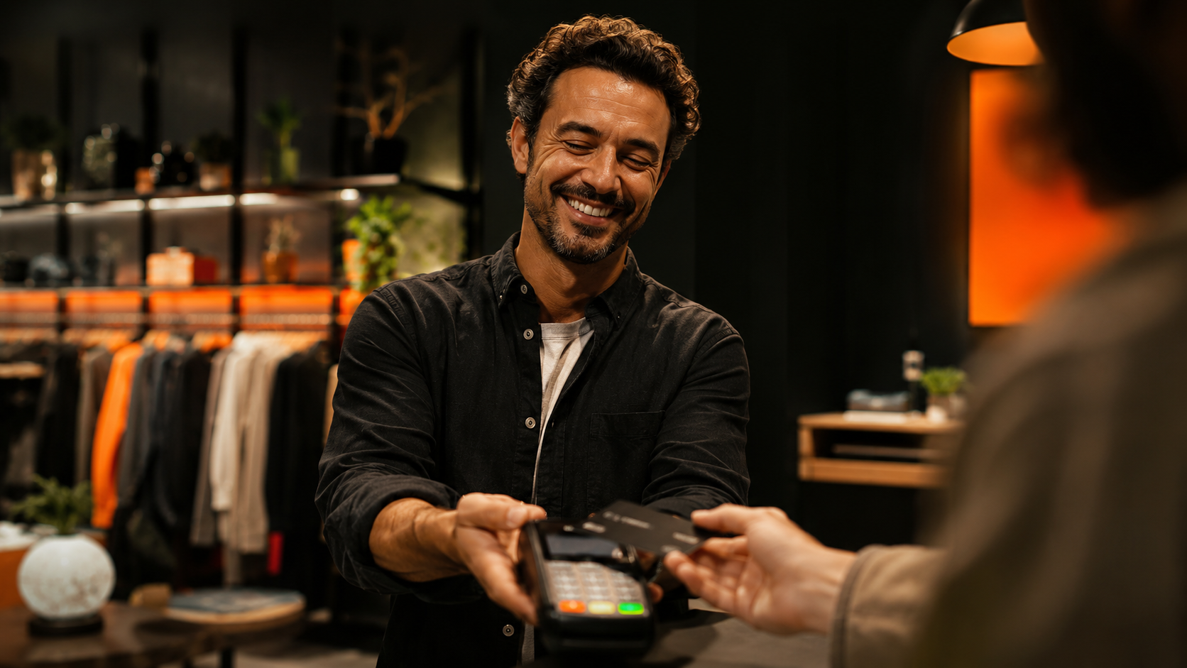 Ilustração conceitual de receber Pix e cartão: celular com ícone de pagamento instantâneo e um cartão convergindo.